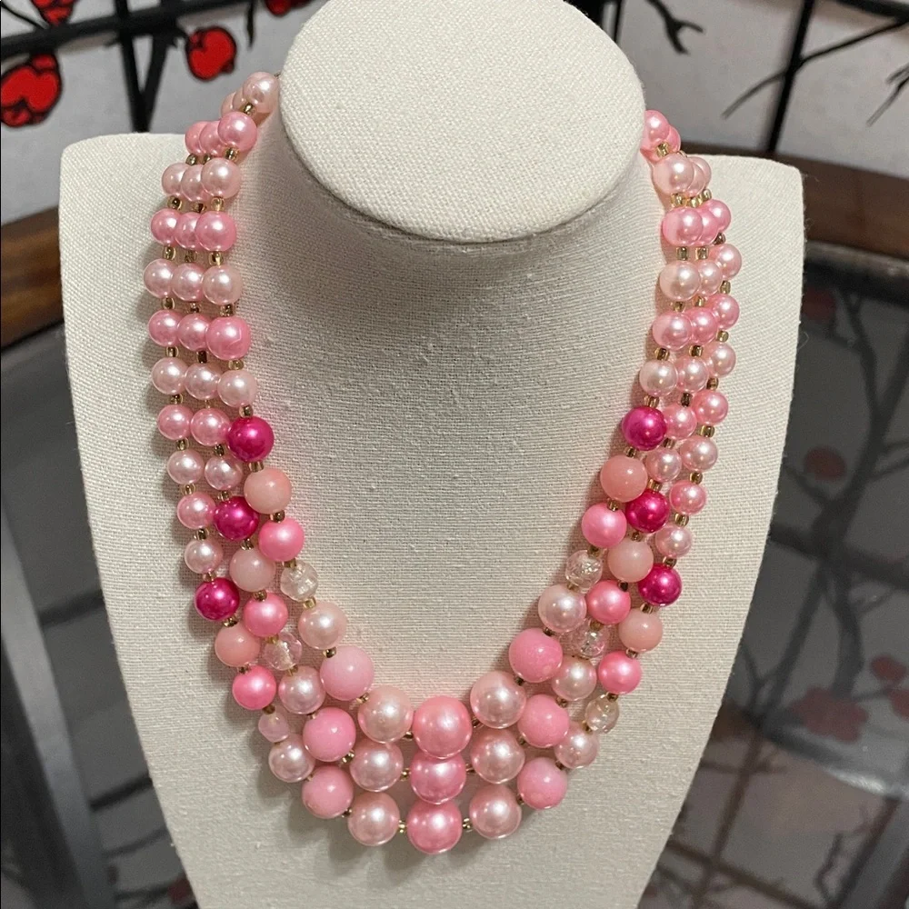 Pink Multi-Strand Beaded Necklace